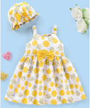 100% Cotton Dobby Sleeveless Frock with Cape Floral Print- White Size- 2-3 years