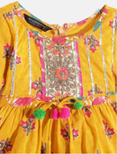 Three fourth bell sleeves flower printed style kurta with coordinating gota lace